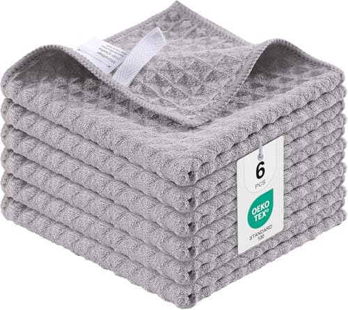Moosfor Juego de 6 paños de microfibra, muy absorbentes, paños de cocina, paños de cocina, paños de cocina, 34 x 34 cm, color gris