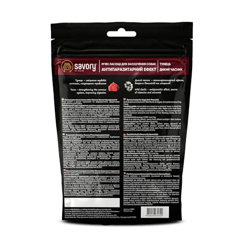 Savory - Hunde Leckerlis - Leckereien für Hunde - Antiparasitär - Thunfisch & Bärlauch - Hundesnack, Gut geeignet für Training, alle Rassen - Angereichert mit Superfoods - 12er-Pack (12x200 g)