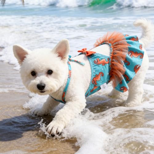 Image of CuteBone One Piece Dog Bikini Swimsuit Dress - Puppy Bathing Suit Costume for Small Dogs - Comfortable & Stylish Pet Clothes for Summer Pool, Beach & Play LTDB17S