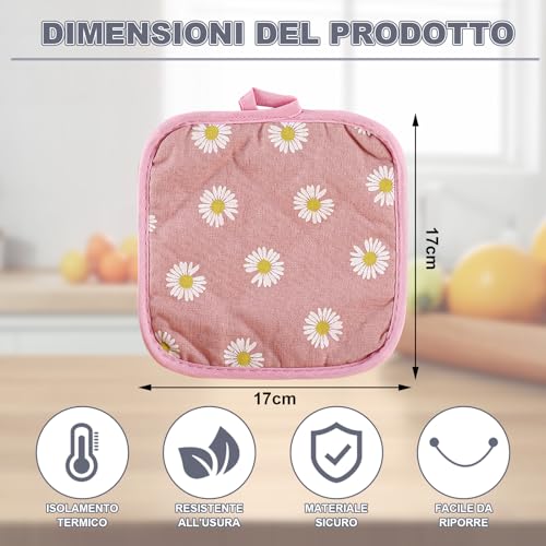Presine da Cucina, 6 Pezzi Presine Isolate, 17cm x 17cm Presine in Cotone, Grandi Guanti da Forno Set per Casa, Feste, Forno, Barbecue - immagine 3