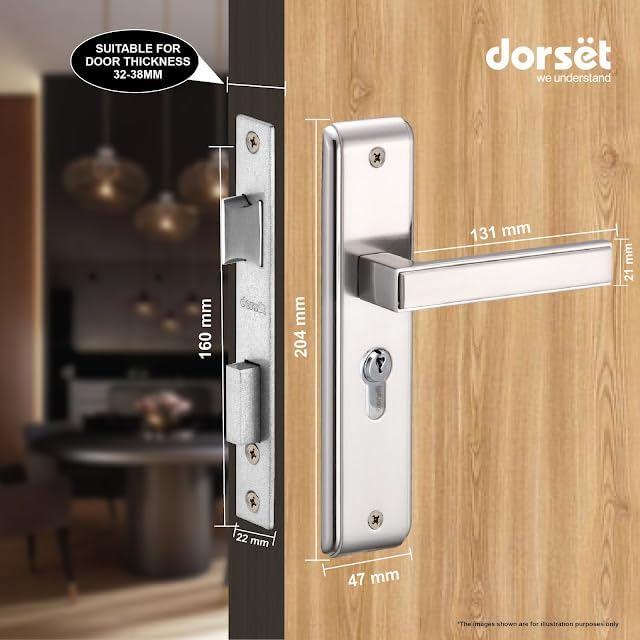 Image of Dorset Kaira Mortise Door Lock for Main Doors | 60 mm Key & Knob Cylinder Lock| Door Lock Handle Set for Home, 5 Year Warranty, Silver | HLKAIASC