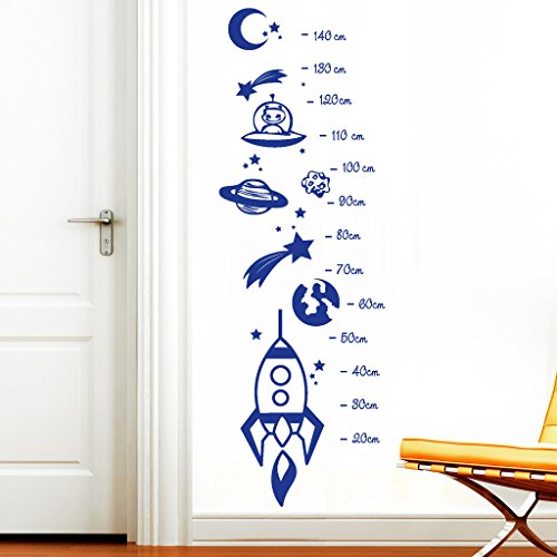 Wandtattoo Loft Messlatte "Weltall“ mit Planeten, UFO, und Raumschiff/Messlatte/Aufkleber/Kinderzimmer/Wandaufkleber / 30 Farben