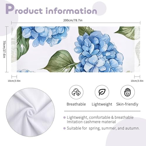 Fashionable Blue Hydrangea Pattern Womens Fall Winter Scarf Cashmerethick Large Scarf for Women Fall Winter Warm Big Shawl Blanket2