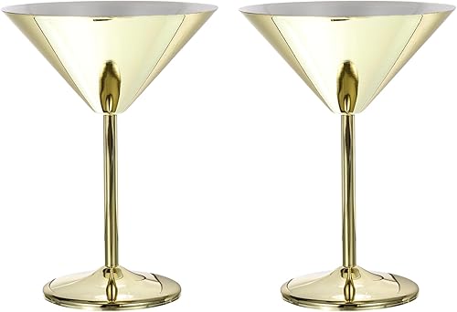 uxcell Copas de cóctel de Martini de acero inoxidable, 2 unidades, 6.1 fl oz6 onzas, vasos de Martini irrompibles, copa de vino tinto de metal a