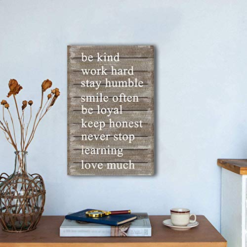 MACVAD Inspirational Wall Art Sign with Quotes Sayings for Home Decor,Rustic Farmhouse Wood Hanging Sign,Decorative Wall Sign and Plaque,Gift for Family - Be Kind,Work Hard,Stay Humble - 12\" x 17.7\"
