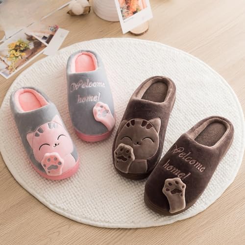 Fuzzy Cat Slippers House Slippers for Women Men Non Slip Cute Cat Animal Plush Slip on Winter Warm Bedroom Shoes2