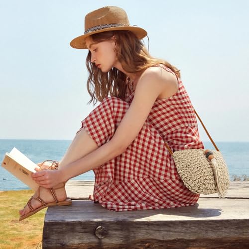 Handwoven Straw Bag for Women Vacation, Boho Beach Purse for Summer Wicker Crossbody Purse with Tassels2