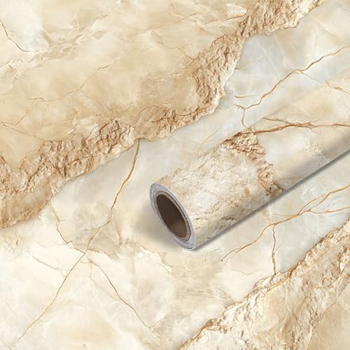 Image of Nuxovilar Beige Stone Marble Wallpaper Peel Stick Vinyl 15.75x39.37