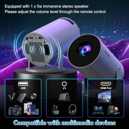 Mini Beamer, 1080P 4K Support 180°Dreh Tragbarer Streaming-Projektor, Klein Videoprojektor Unterstützt 2.4/5G Dual WiFi und Bluetooth 5.0,mit Android und IOS Smart Beamer Doppelsteuerung mit Maus,Weiß – Bild 5