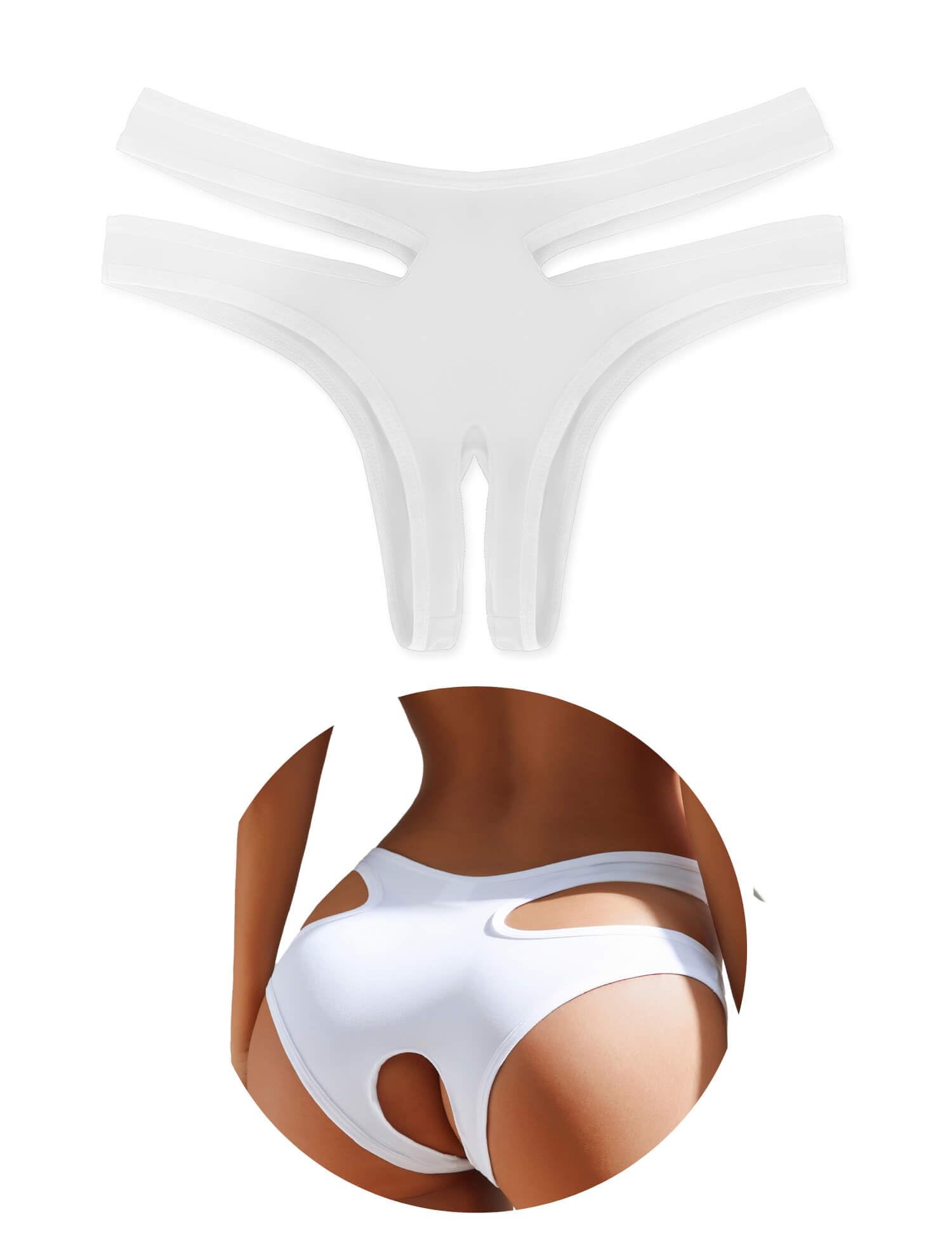 String Ouvert für Frauen Bikini-stoff Höschen mit Offenem Schritt Mini String Tanga Sexy Dünn Slip mit Loch Slips im schritt offen Dessous Damen Sexy Unterwäsche Große Größen Unterhosen Weiß,XL