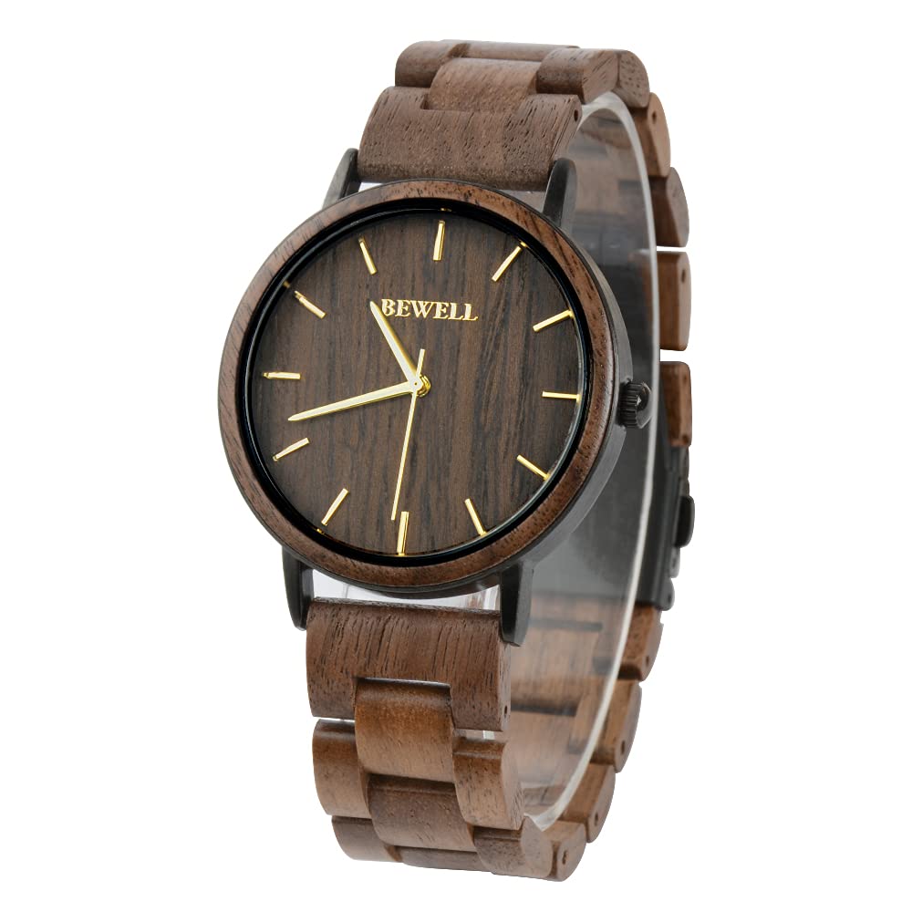 BEWELL Black Metal Wood Watch for Men, Equipped with Japanese Movement (B0BQMSR412) Amazon Price History, Amazon Price Tracker