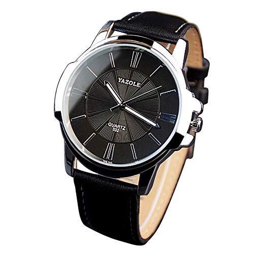 Herren-Armbanduhr, Edelstahl-Zifferblatt, Quarz, Sport, Leder, Damenuhr, leicht lesbar, Uhren für Frauen (schwarz, braun, Einheitsgröße)