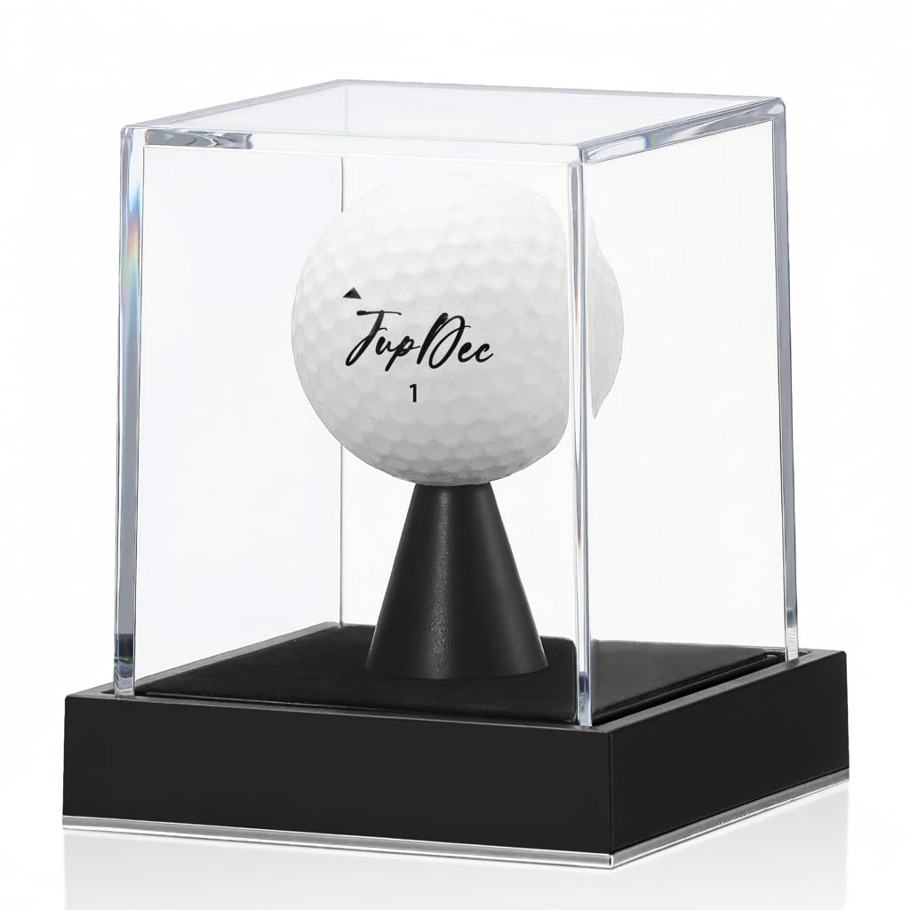 JupDec Golf Ball Display Case, Clear Acrylic Single Golf Holder with Durable Base, Dustproof Cube Showcase with Black Velvet Interior, Ideal Gift for Sports Memorabilia Fans & Collectors