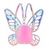 ENJOININ Women's Laser Holographic Backpack Butterfly Angel Wings Casual Daypack Shoulder Bag (Laser Pink)