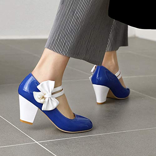 Caradise Womens Bow Chunky Mary Janes Round Toe Double Strap Pump 5