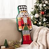 Ashler Nutcracker Christmas Throw Pillow, Nutcracker Hooked Shaped Pillow, Velvet 3D Decoration Throw Pillows, Nut Cracker Christmas Decor Cushion for Couch Chair Bed, 23.5x8.5 Inches, Red