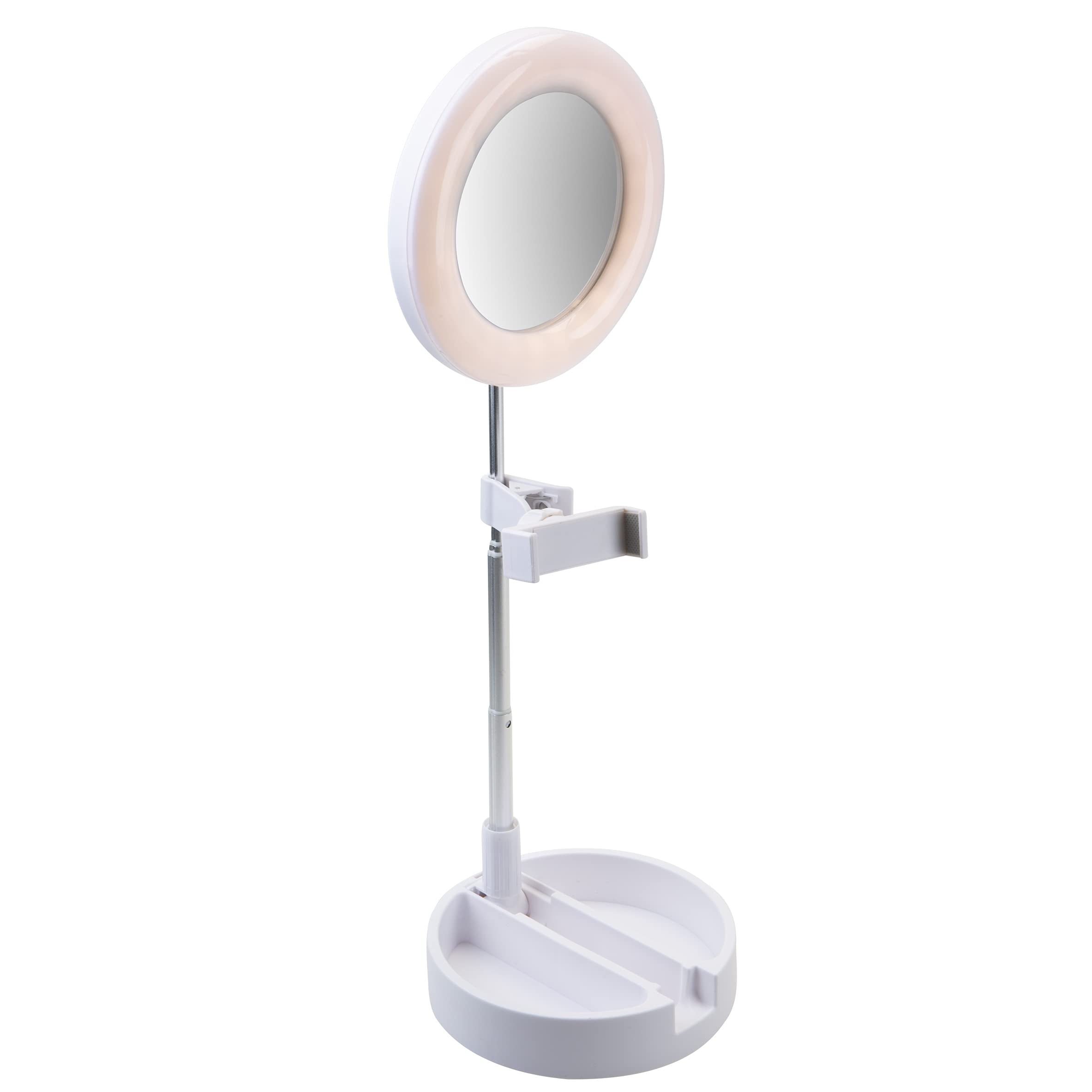 VFM eStore - Round Selfie Ring Light with Adjustable Stand and Phone Holder, Foldable Ring Light LED Ring Light 7” Circle Light with 3 Brightness Modes, USB Selfie Light