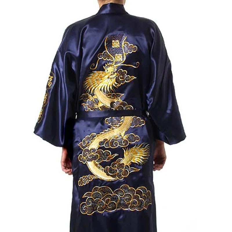 Men's Bathrobe Chinese Men's Satin Silk Robe Embroidered Kimono Bathrobe Dragon Pajamas And Kimono Spa Robe2