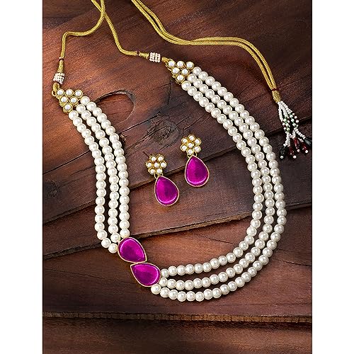 Image of Peora Faux Pearl Crystal Necklace & Jewellery Set Gift for Women