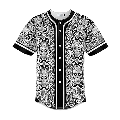 Camisa de béisbol con diseño calavera verde en 3D, manga corta y botones miniatura 1