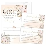 Boho Floral Baby Shower Invitations for Girl, It's a Girl Baby Shower Invites, Set of 25 Invitations Kit (Included Diaper Raffle Tickets and Book Request Cards) Gender Reveal Party Supplies /BB001
