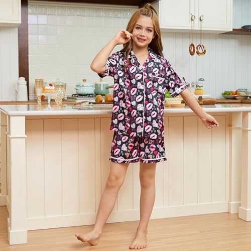 Jxstar Girls Boys Satin Pajamas Sets Kids Button-Down Silk PJS Lounge Sets Sleepwear2