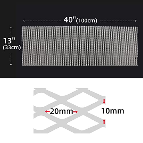 Image of AggAuto Universal 40 inchx13 inch Car Grill Mesh - Aluminum Alloy Automotive Grille Insert Bumper Rhombic Hole 10x20mm, One of the Most Multifunctional Shape Grids Silver