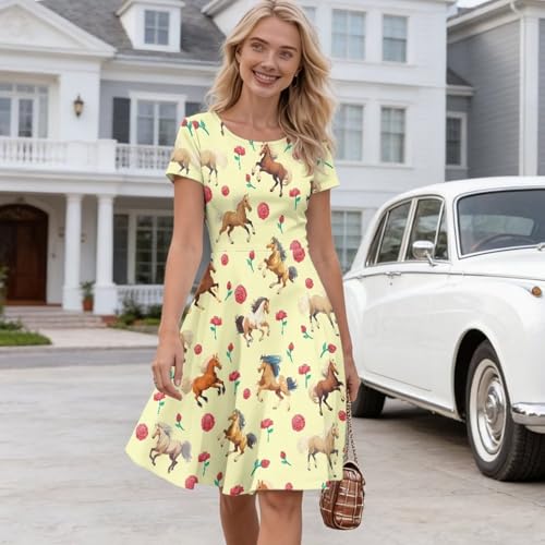 Image of AFPANQZ Womens Casual Summer Lightweight Vintage Dress Short Sleeve Midi Dress Knee-Long Luxury Formal Dress