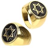 BESTonZON Anillo de Dedo para Hombre Hexagrama de Estrella Hexagonal Acero de Dorado Talla 10 2 Piezas Accesorio Masculino para Uso Diario y Eventos Obsequios