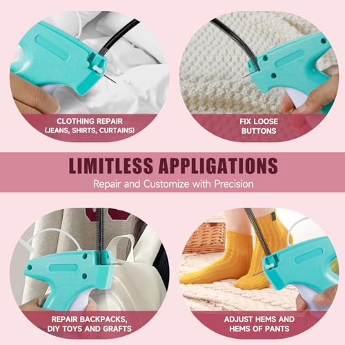 Image of Aqua and White Mini Tagging Stitch Gun for Clothing- Tagging Gun Clothes Stapler Sewing Hemming Tool Stitching Gun with 6 Needles and 2000 Blackand 2000 White Fasteners