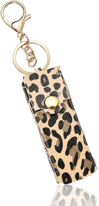 ShiQiao Spl Leopard Print Lipstick Gloss Case Keychain Chapstick Keychain Holder for Women Lipstick Organizer for Purse