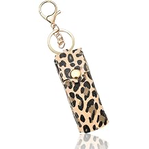 ShiQiao Spl Leopard Print Lipstick Gloss Case Keychain Chapstick Keychain Holder for Women Lipstick Organizer for Purse