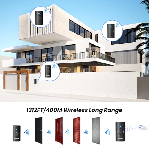 TECKNET Wireless Doorbell 1312FT, IP67 Waterproof Classroom Doorbell Battery-Powered Door Bell, 60 Chimes 5-Level Volume - Additional View