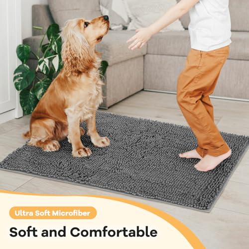 Image of Absorbent Dog Door Mat for Muddy Paws, 60 inch x 30 inch Chenille Indoor Mats for Entryway, Trap Dirt Front Door Mat Indoor Entrance Washable Non Slip Soft