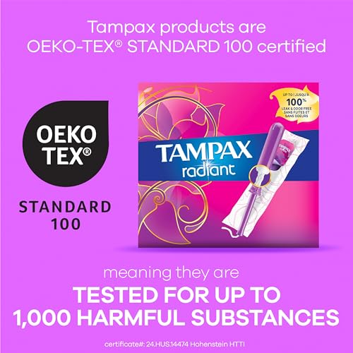 Image of Tampax Radiant Tampons, Super Absorbency, with Leakguard Braid, Unscented, 28 Count X 6 Packs (168 Total Count)