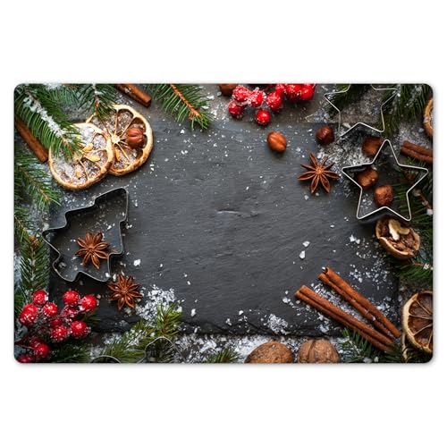 KitchenYeah© Set de 6 Manteles Individuales PVC 45x30 cm Salvamanteles Plástico Tapete para Mesa Comedor Moderno y Lavable Placemat Navideños Navidad Hierbas - Naturaleza Muerta - Invierno