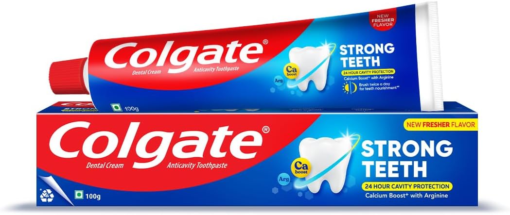 Colgate Strong Teeth, 100g, India’s No: 1 Toothpaste Brand, Calcium-boost for 2X Stronger Teeth, Prevents cavities, Whitens Teeth, Freshens Breath