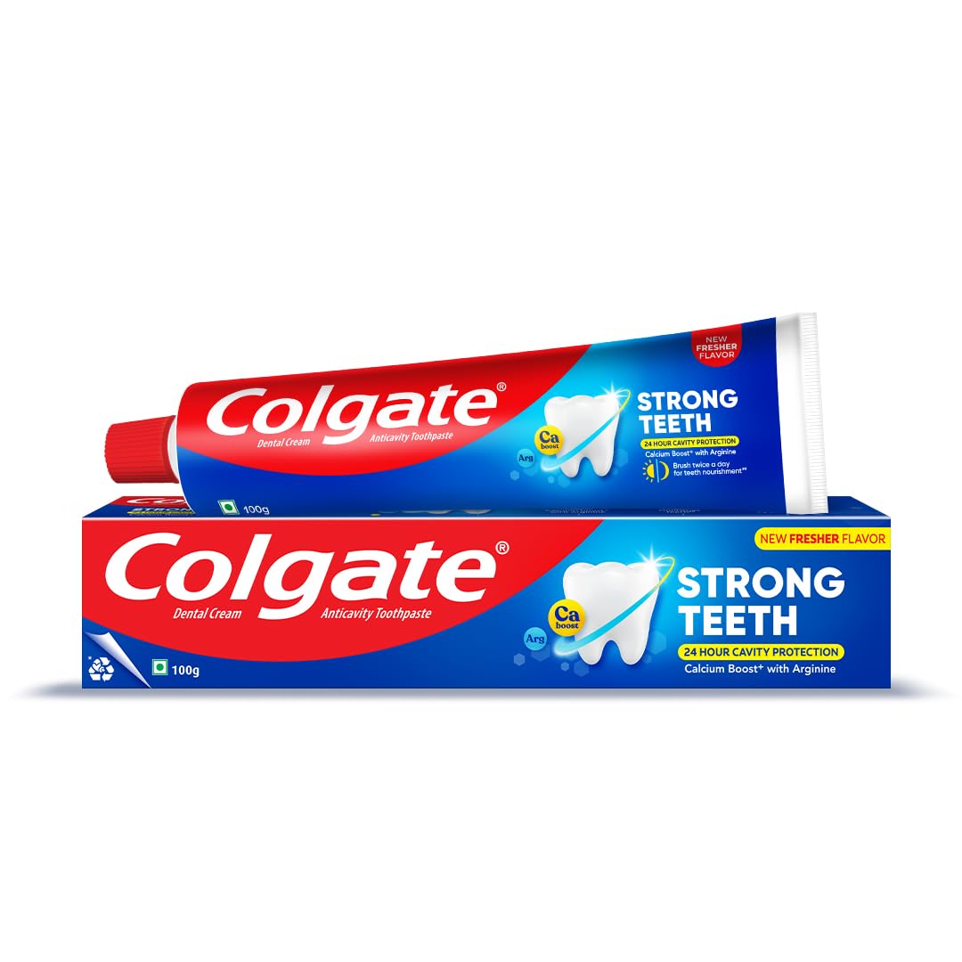 Colgate Strong Teeth, 100g, India’s No: 1 Toothpaste Brand, Calcium-boost for 2X Stronger Teeth, Prevents cavities, Whitens Teeth, Freshens Breath