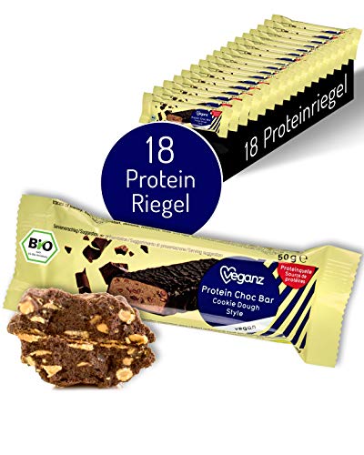 Veganz BIO Protein Choc Bar Cookie Dough Style - eiwitrepen vegan eiwitrijk romig koekjesdeeg - 18 vegan eiwitrepen elk 50 g
