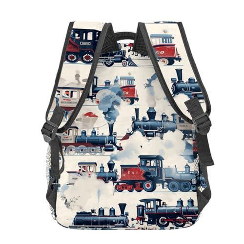 Vintage Steam Train Backpack,Retro Locomotive Polyester Backpacks,Lightweight Double Shoulder Back Pack for Kids Teens,Retro Car Bookbag,School Bag Gifts,Casual Travel Daypack Book Packs4