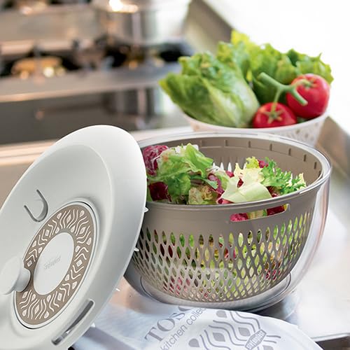 Stefanplast Salat Salatschleuder mit Deckel 2 in 1 Tosca Taupe 26 cm