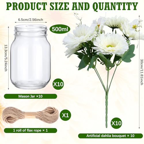 XunYee 10 Set Mason Jar Table Centerpiece with Flower Mason Jar Flower Centerpiece Vases Decor for Engagement Party Bridal Shower Centerpieces Wedding Reception Table Decor - Image 4