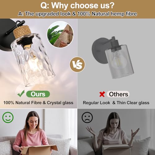 Image of MOKATNG Set of 2 Wall Sconces for Bathroom, Coastal Modern Vanity Lights with Crystal Glass Shade, Black Bathroom Wall Lamp for Mirror Kitchen Living Room Hallway Cabinet Porch