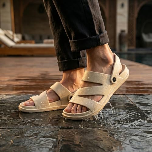 Image of NoStrain Men's Waterproof Sandals with Back Strap | Casual Floater Sandals for Man | Soft, Lightweight Slip On Slippers for Men | Comfortable Daily Wear