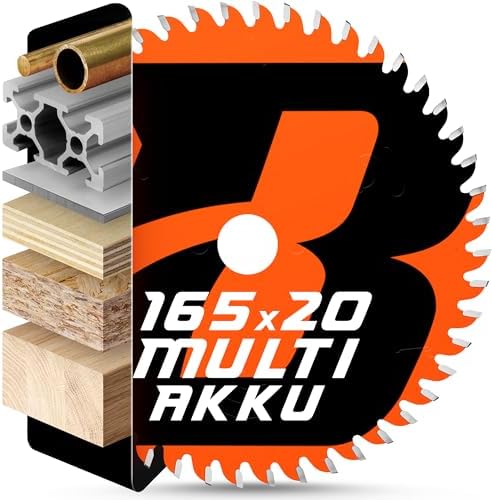 BAUBECK Akku Sägeblatt 165x20 inkl. 16mm Reduzierring - Multi Material Feinschnitt - Kreissägeblatt 165 Holz, Handkreissägeblatt 165x20 Alu, Metall uvm. - Akku Sägeblatt 165mm
