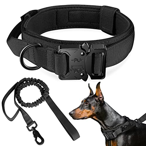 Image of FYA Tactical Dog Collar And Leash Set, Military Dog Collar, Adjustable Training Nylon Dog Collar With Control Handle And Heavy Metal Buckle For Medium And Large Dogs Daily Training And Walks,54 Cm