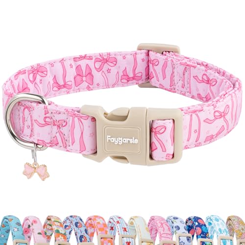 Faygarsle Cute Pink Bow Pattern Dog Collar for Summer Spring DesignSmall Medium Large Dogs M