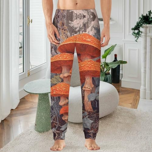 Mushrooms with Orange Caps Men's Pajama Bottoms Sleep Lounge Soft Comfy Pants Sleepwear2