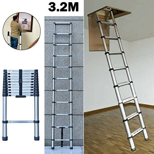 10Ft Telescoping Ladder Extension Ladder Stainless Steel Telescopic Ladder - Multi Purpose Ladders - Loft Ladder - Roof Ladder - Rv Ladder - Collapsible Ladders, Heavy Duty 330 Lb Max Capacity, En131 #TOP3