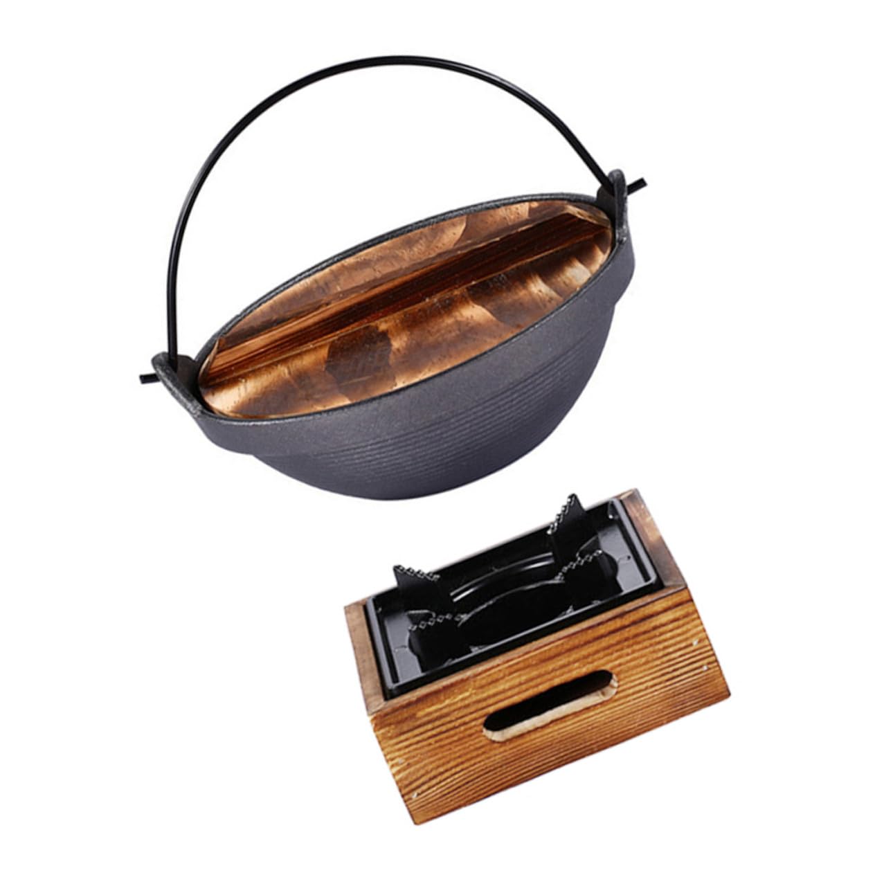 Olla De Hierro Fundido 20 Cm Con Hornillo De Aluminio Pequeña, Material Grueso Resistente, Adecuado Para Camping y Picnics Al Aire Libre, Conjunto Para Guisar y Estofar
